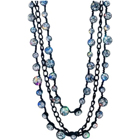 Betsey Johnson Black Icy Crystal Rhinestone Long Necklace 38" Iconic Jet Setters - Picture 1 of 12